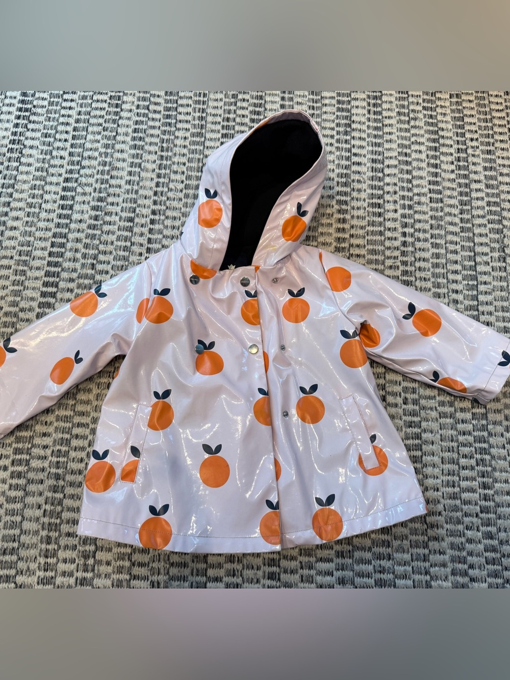 Jacadi Pink Hooded Raincoat with Orange Fruit Print Sz 36m